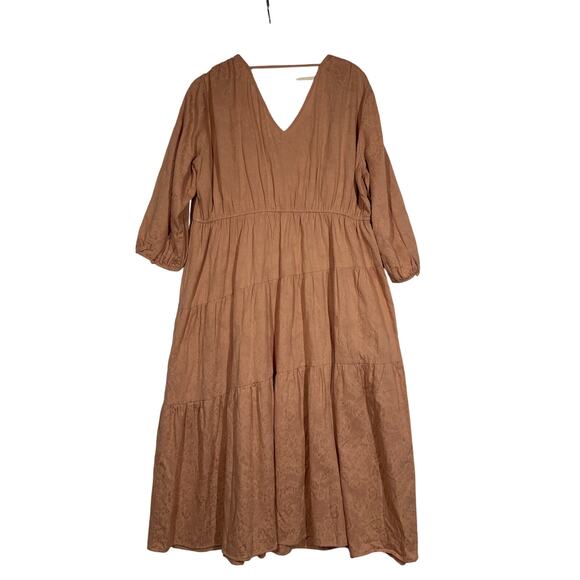 Umgee 3/4 Sleeve V-Neck Tiered Maxi Dress V-Back Cotton Boho Pullover Size 1X - Picture 8 of 15